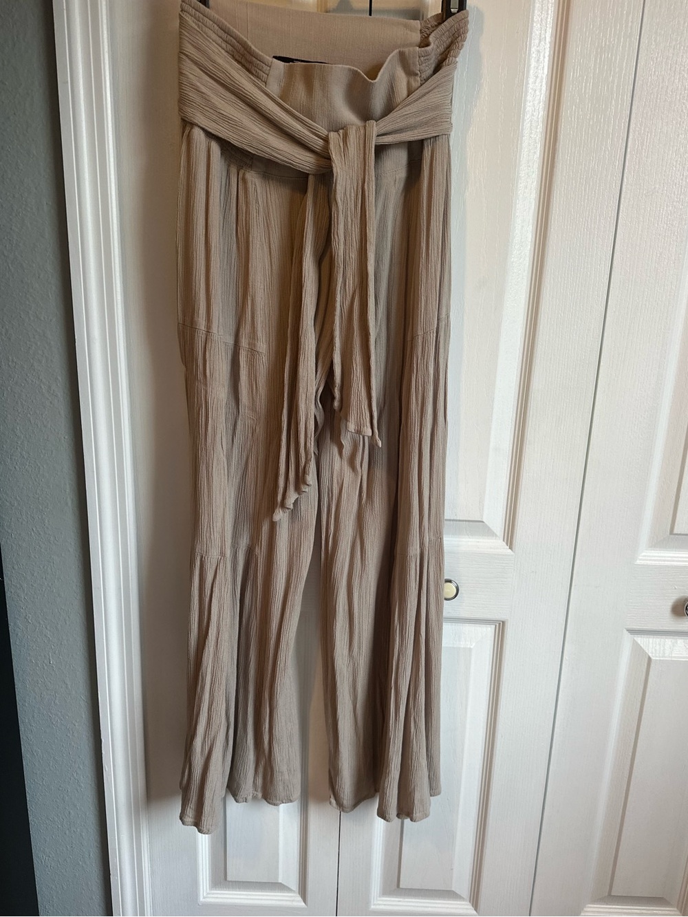 Rewash Beige Gauze Wide Leg Pants Size Large Boho Tie Waist
